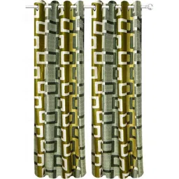 BELLA TRUE Green & White 2 Pieces Geometric Printed Long Door Curtains-picture-27