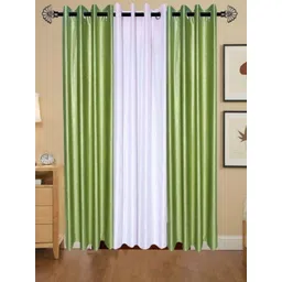 BELLA TRUE Green & White 3 Pieces Eyelet Fitted Window Curtains-picture-22