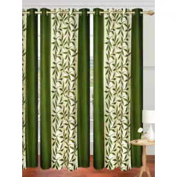 BELLA TRUE Green & White 3 Pieces Floral Printed Eyelet Fitted Door Curtains-picture-28