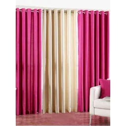 BELLA TRUE Pink & Cream 3 Pieces Semi Transparent Long Door Curtains-picture-18