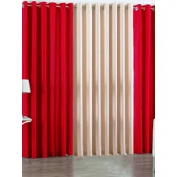 BELLA TRUE Red & Beige 3 Pieces Long Door Curtains-picture-19
