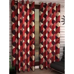 BELLA TRUE Red & Black 4 Pieces Geometric Printed Long Door Curtains-picture-15