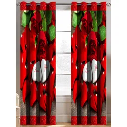 BELLA TRUE Red & White 2 Pieces Floral Printed Black Out Window Curtains-picture-35