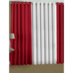 BELLA TRUE Red & White 3 Pieces Eyelet Fitted Door Curtains-picture-31