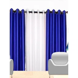 BELLA TRUE White & Blue 3 Pieces Eyelet Fitted Door Curtains-picture-23
