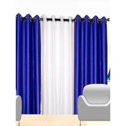 BELLA TRUE White & Blue 3 Pieces Long Door Curtains-picture-25