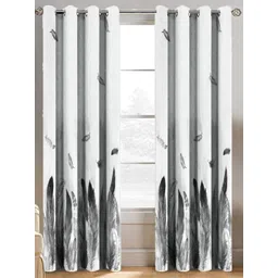 BELLA TRUE White & Grey 2 Pieces Feather Printed Window Curtains-picture-26