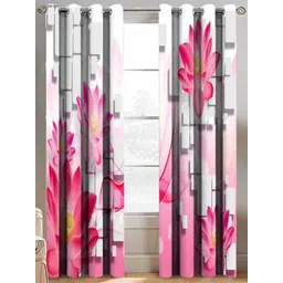 BELLA TRUE White And Pink 2 Pieces Floral Printed Window Curtains-picture-30