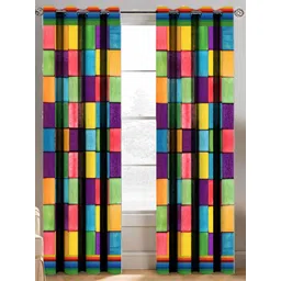 BELLA TRUE Yellow & Blue 2 Pieces Geometric Printed Long Door Curtains-picture-13