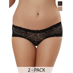 Bella Voste Pack of 2 Low-Rise Lace Bikini Briefs PT-468-Beige-Black-M-picture-33
