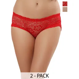 Bella Voste Pack of 2 Low-Rise Lace Bikini Briefs PT-468-Beige-Red-M-picture-35