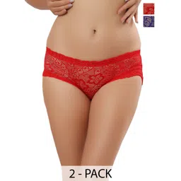 Bella Voste Pack of 2 Low-Rise Lace Bikini Briefs PT-468-Red-Blue-M-picture-31