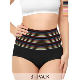 Bella Voste Pack Of 3 Striped High-Rise Hipster Briefs-picture-29