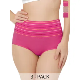 Bella Voste Pack Of 3 Striped High Waist Anti Microbial Shapewear Briefs-picture-30