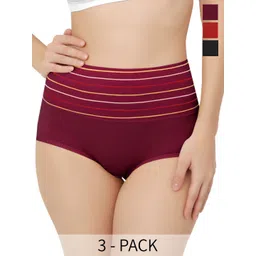 Bella Voste Pack Of 3 Striped High Waist Cotton Shapewear Briefs-picture-16