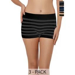 Bella Voste Pack Of 3 Striped Mid-Rise Boy Shorts Briefs-picture-11