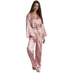 bellababebysk Women's Satin Belted Robe with Pajama Pants | Nightwear Set | Long Sleeve | Soft Silk Feel Loungewear | Chic Wrap set| Lightweight | Stylish-picture-31