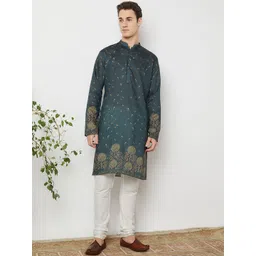 BELLAZO Floral Printed Mandarin Collar Cotton Straight Kurta-picture-24