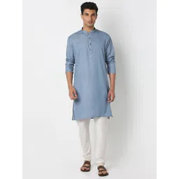 BELLAZO Mandarin Collar Cotton Silk Straight Kurta-picture-19