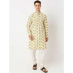 BELLAZO Men Ethnic Motifs Embroidered Thread Work Block Print Jacquard Kurta-picture-41