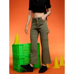 Belliskey Green Denim Regular Fit High Rise Cargo Jeans-picture-22