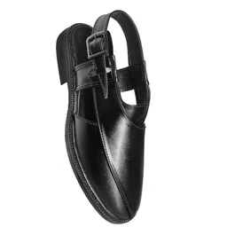 bellmanco Leather Peshawari Sandals for Men| Black Sandals with Adjustable Buckle Strap| Slip On For Men-picture-34