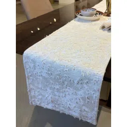 Bells & Whistles Cream Cotton Embroidered Trellis Table Runner-picture-12