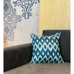 bells & whistles Huatay Aqua Silk Blend Ikat Cushion Cover (16 x 16 Inches, Printed)-picture-27