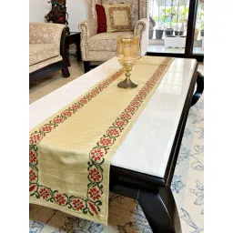 Bells & Whistles Putita Biege Cotton Embroidery Table Runner-picture-8