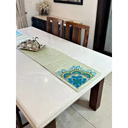 Bells & Whistles Samsyut Sage Cotton Embroidery Table Runner-picture-1