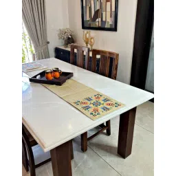 Bells & Whistles Sivaka Beige Cotton Embroidery Table Runner-picture-5