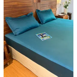 bells & whistles Teal 100% Cotton Sateen Plain Double Eden Bedsheet with 2 Pillow Covers (Spring Summer 2025 Collection)-picture-33