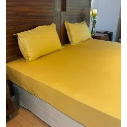 bells & whistles Yellow 100% Cotton Sateen Plain Double Solara Bedsheet with 2 Pillow Covers (Spring Summer 2025 Collection)-picture-36