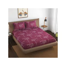 BELVOSTUM Burgundy & White Floral 220 TC Queen Bedsheet with 2 Pillow Covers-picture-39