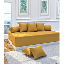 BELVOSTUM Microfiber Plain Solid Color Diwan Set 8 Pieces, 5 Cushion Covers, 2 Bolster Cover with Single Bedsheet (Yellow, Diwan Set)-picture-14