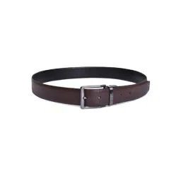 BELWABA Black & Brown Textured Formal Reversible Leather Belt for Men-image-16