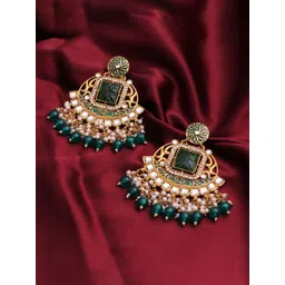 BELWICK Brass-Plated Kundan Studded And Pearls Beaded Square Chandbalis-picture-16