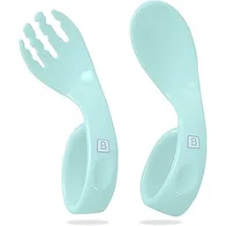 Bembika Baby Training Spoon Curved Spoon, Baby Silicone Training Spoon for Baby, Baby Spoon and Fork Set, Baby Spoon Feeding (Sea Green).-picture-30