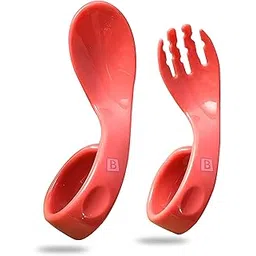 Bembika Baby Training Spoon Curved Spoon, Baby Silicone Training Spoon, Training Spoon for Baby, Baby Spoon and Fork Set, Baby Spoon Feeding (Red Color).-picture-34