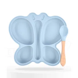 Bembika Baby Feeding Essential Baby Dinner Set Silicone Tableware Set for Baby Butterfly Design  - (Pack Of 2)Sky Blue-picture-36