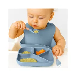 Bembika Baby Feeding Essential Baby Dinner Set Silicone Tableware Set for Baby Pack Of 4 - Blue-picture-38