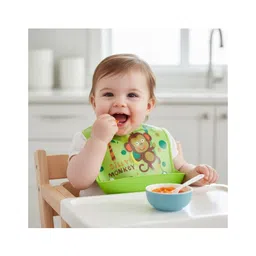 Bembika Baby Feeding Essential Baby Feeding Bib Silicone Tableware Monkey  Print- Green-picture-15