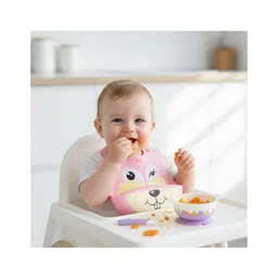Bembika Baby Feeding Essential Baby Feeding Bib Silicone Tableware Squirrel Print- Pink-picture-16