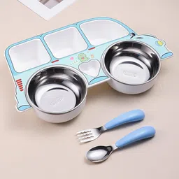 bembika Compact Kids Crockery Set with Safety Utensils for Tiny Hands, Easy to Clean - Stainless Steel-picture-11