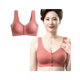 Bembika Solid Wirefree Cotton Front Button Closure Maternity Nursing Bra - Light Red-picture-17