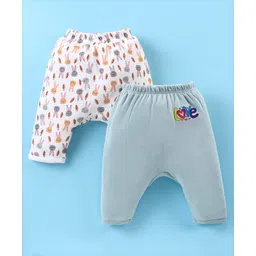 Ben Benny 100% Cotton Interlock Knit Ultra Comfort Diaper Leggings Bunny & Text Print Pack of 2 - White & Grey-picture-28