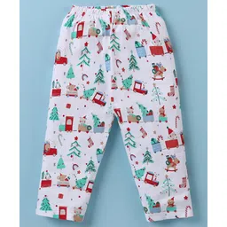 Ben Benny 100% Cotton Knit Full Sleeves Collared Night Suit With Christmas Theme Print - White image 4