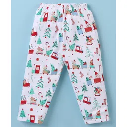 Ben Benny 100% Cotton Knit Full Sleeves Collared Night Suit With Christmas Theme Print - White image 5