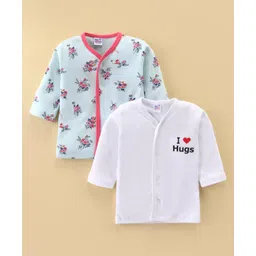 Ben Benny 100% Cotton Knit Full Sleeves Front Open Jablas with Floral & Text Print Pack of 2 - Blue & White-picture-26