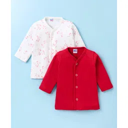 Ben Benny 100% Cotton Knit Full Sleeves Front Open  Vests Solid & Floral Print Pack of 2 - Red & White-picture-27